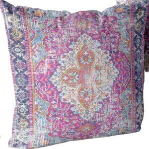 Pillow Cover Boho Bohemia Carpet Pattern Pink Purple Blue Square  19 x 19 inches